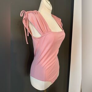 Square neck ruched sleeve with bow detail bodysuit